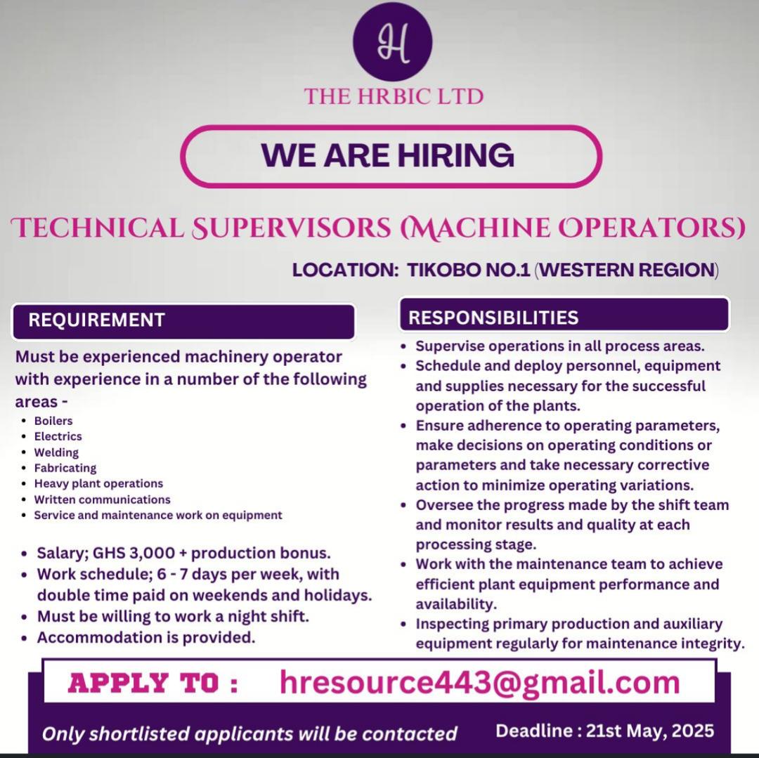 Technical Supervisors (Machine Operators)