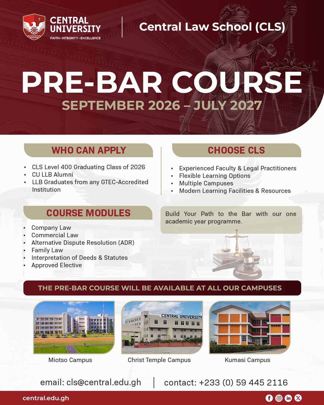 Central Law School Announces Admissions for its Pre-Bar Course
